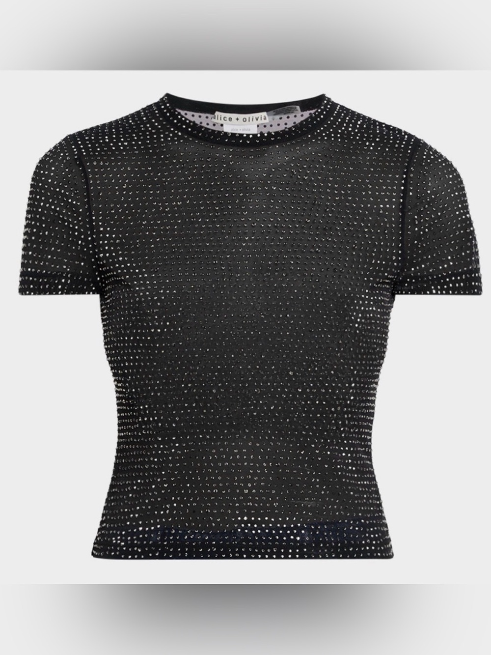 Alice + Olivia Black Crystal-Embellished Short Sleeve Top
